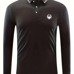 Dragon Print Men's Lapel Polo Shirt Casual Stretch Breathable Long Sleeve Top