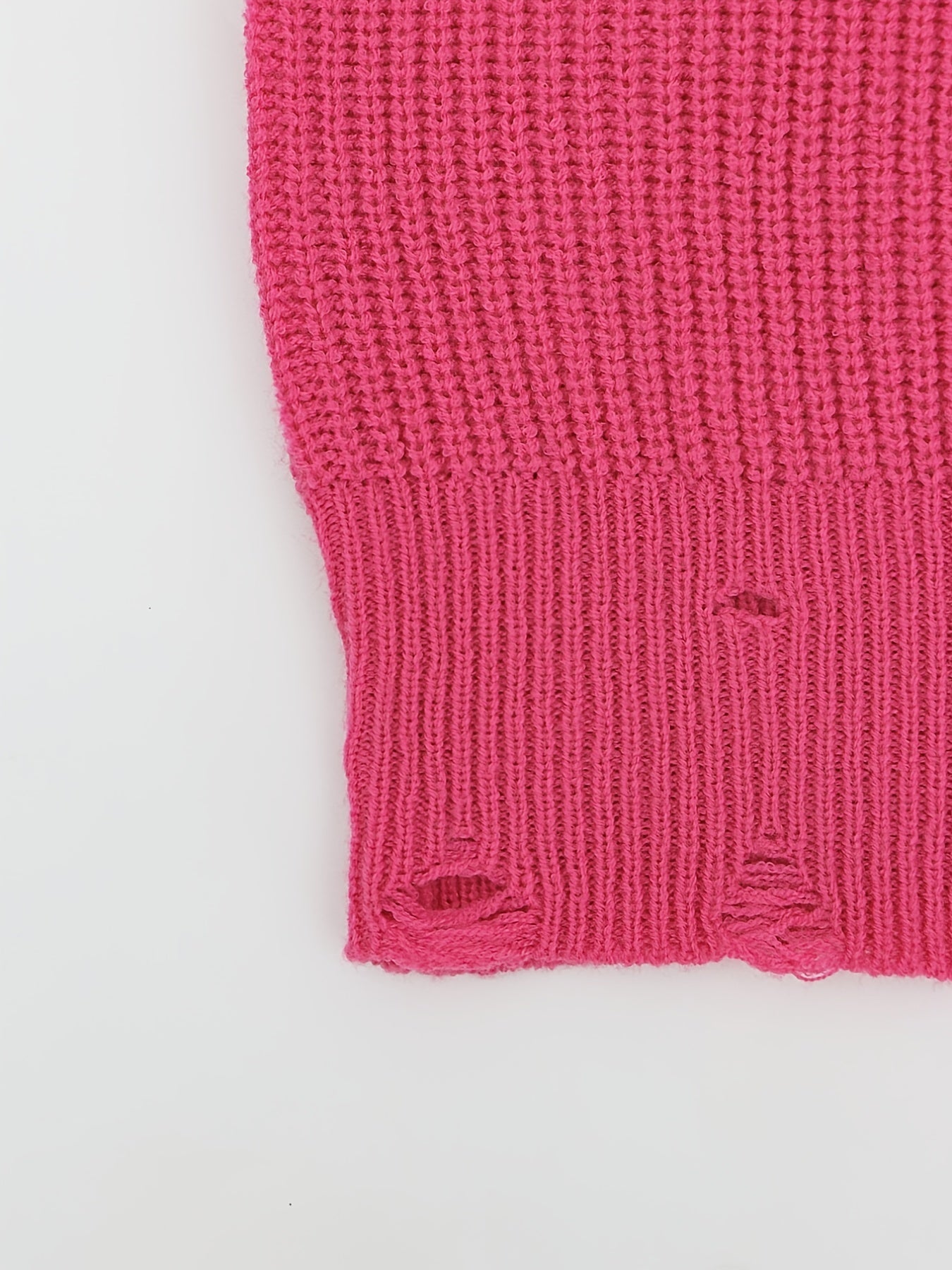 Ripped Pullover Knitted Top Casual Drop Shoulder Sweater