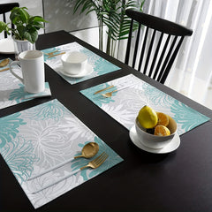 Aqua Chrysanthemum Flowers Table Runner Placemats Heat Resistant Floral Pad