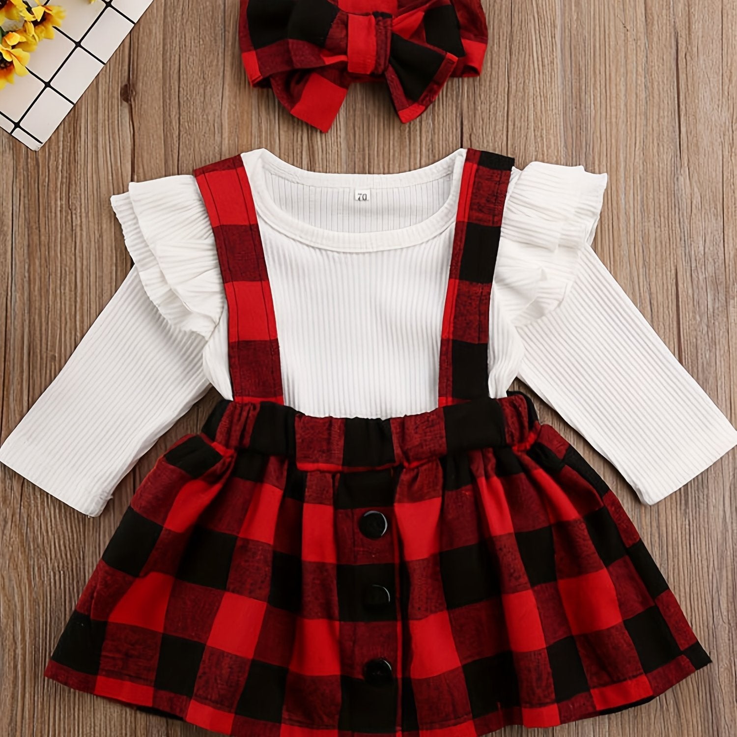 Baby Girl Christmas Plaid Romper Tutu Dress Outfit