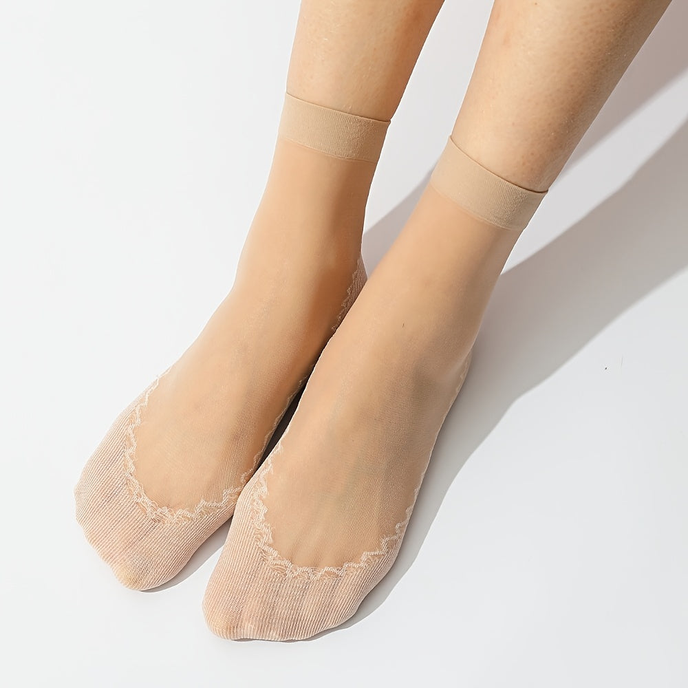 10 Pairs Lace No Show Socks Invisible Semi Sheer Non Slip Women's Stockings