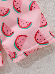 3pcs Toddler Girls Fruit Striped Print Shorts Set