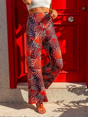 Boho Floral Print Wide Leg Pants High Waist Elastic