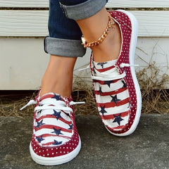 Polka Dot Lace-Up Slip On Flat Sneakers Lightweight Comfortable Shoes