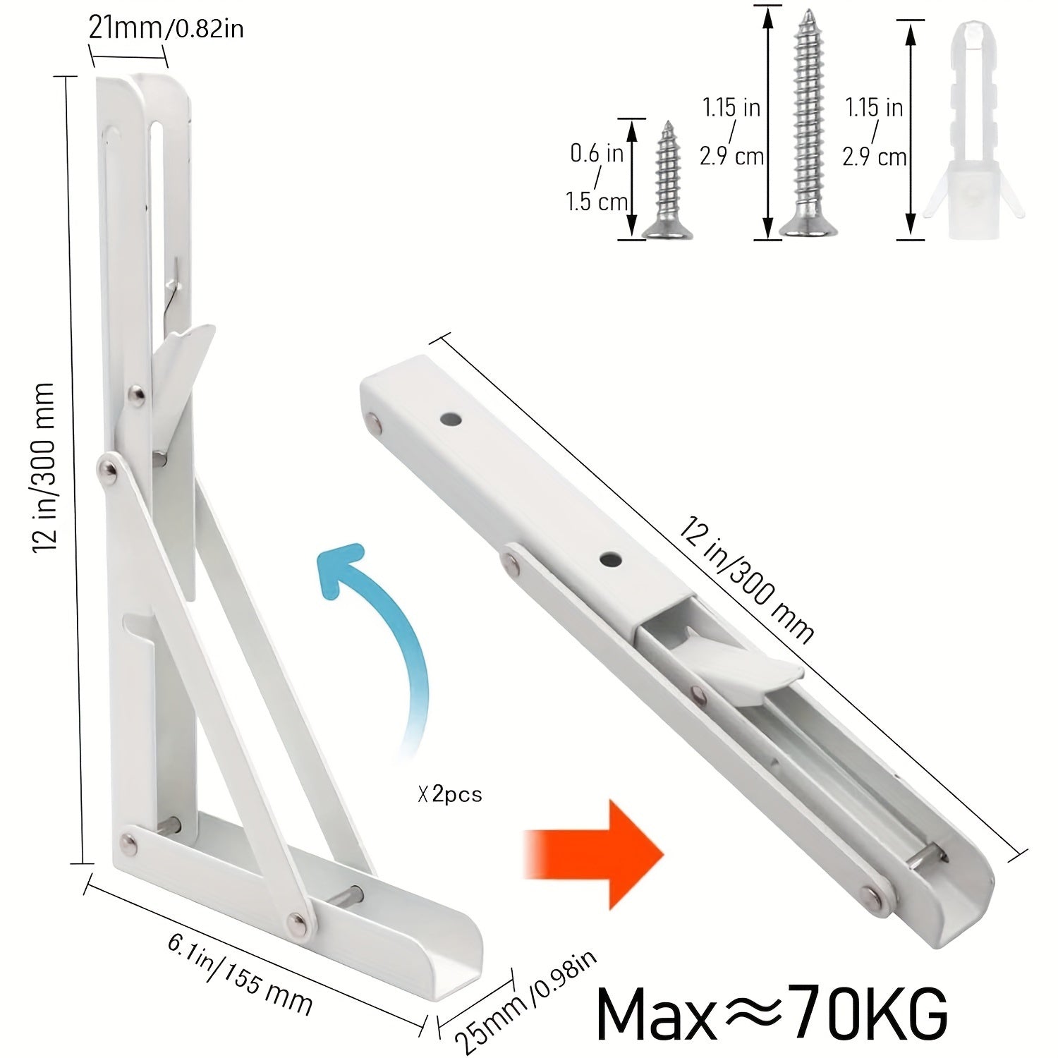 2pcs Folding Triangle Bracket Heavy Duty Cold Rolled Steel