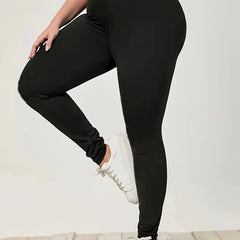 Casual Leggings Women's Plus Solid Elastic High Rise Leggings