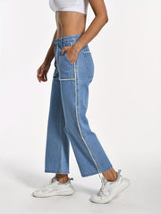 Stripes Trim Loose Jeans Straight Denim Pants Women's Clothing
