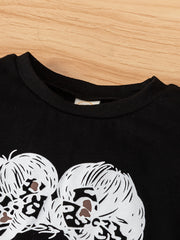 Girls Leopard Print Tee & Solid Flared Pants Set
