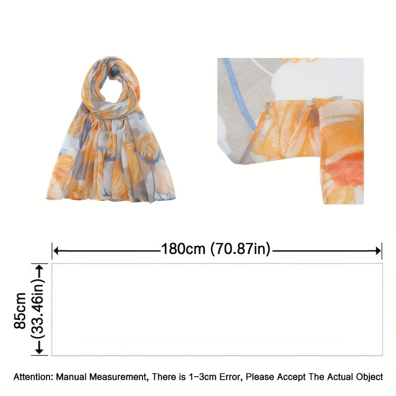 Flower Plant Print Voile Scarf Classic Boho Shawl Breathable Hijab