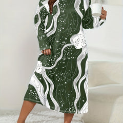 Lounge Dress Women's Plus Random Print Long Sleeve Crew Neck Sleep Dre