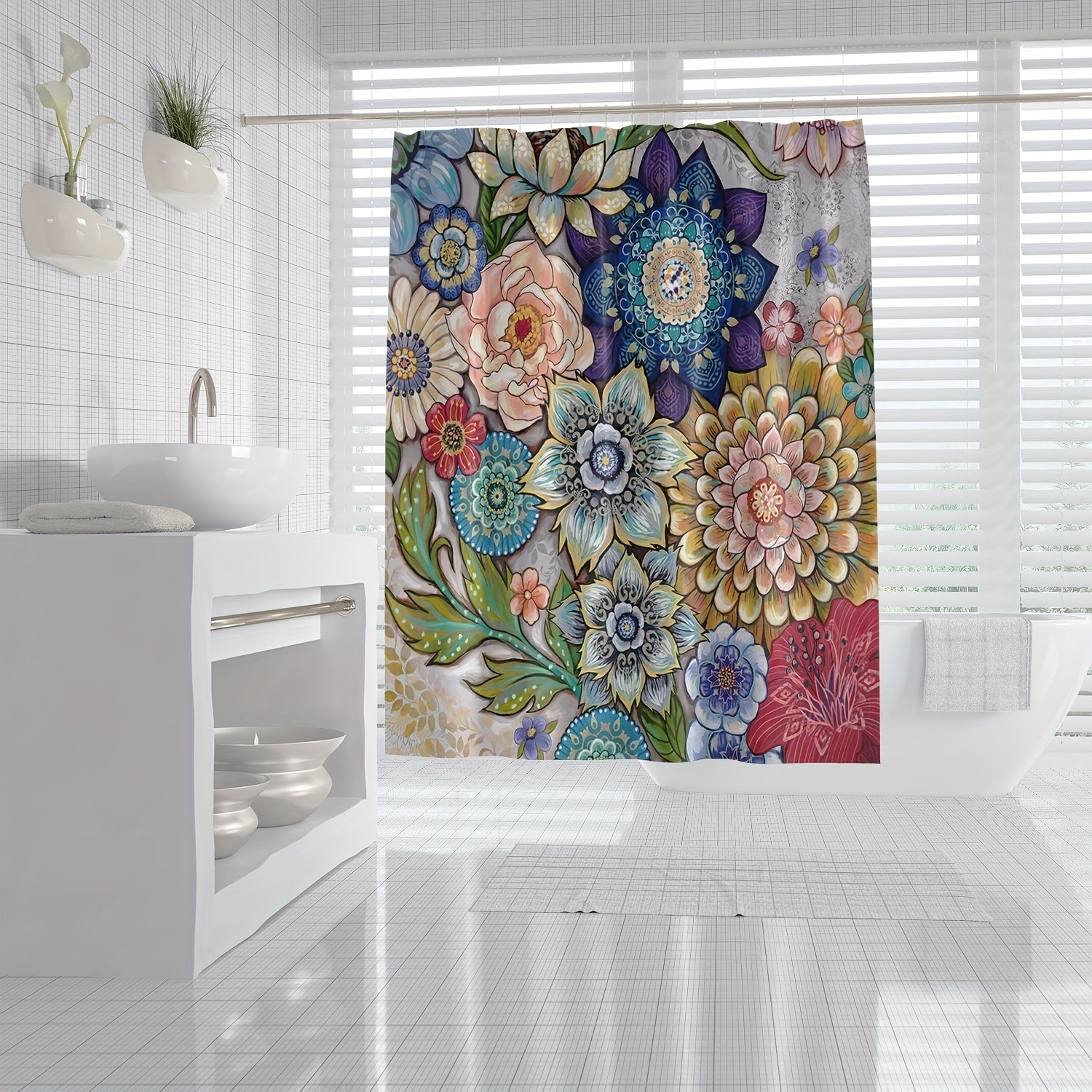 Colorful Floral Shower Curtain Waterproof Bathroom Accessory
