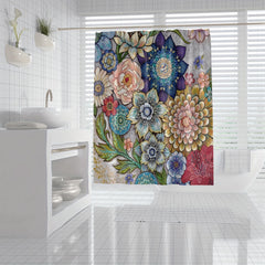 Colorful Floral Shower Curtain Waterproof Bathroom Accessory