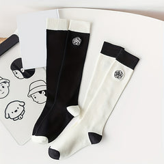 Floral Print Colorblock Knee High Socks Women's Stockings