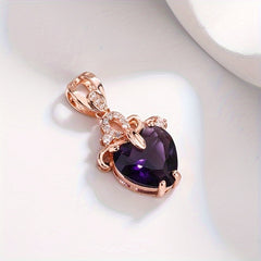 Heart shaped Amethyst Pendant Necklace Golden plated Faux Gemstone Necklace