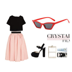 Skinny Cat Eye Sunglasses Women Small Square Shades Stylish Street Snap