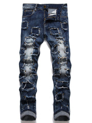 Slim Fit Stretch Ripped Patched Men's Jeans