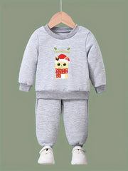 Girls 2pc Christmas Cat Crew Neck Sweatshirt Set