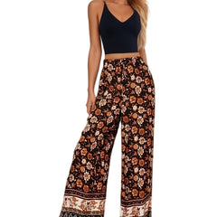 Floral Print Drawstring Pants Boho High Waist Pants