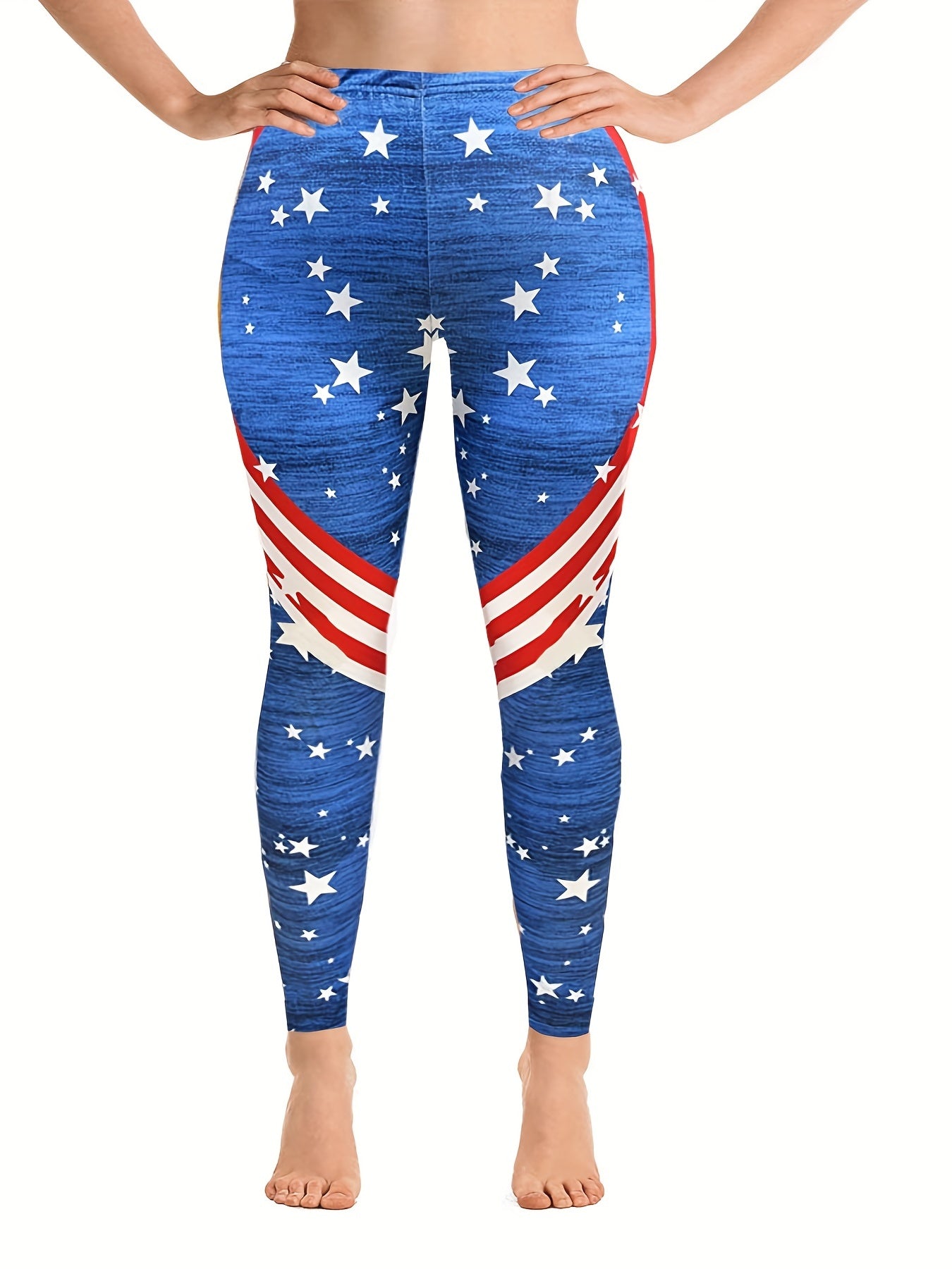 Independence Casual Leggings Women's Plus Star & Stripe Print High Sl