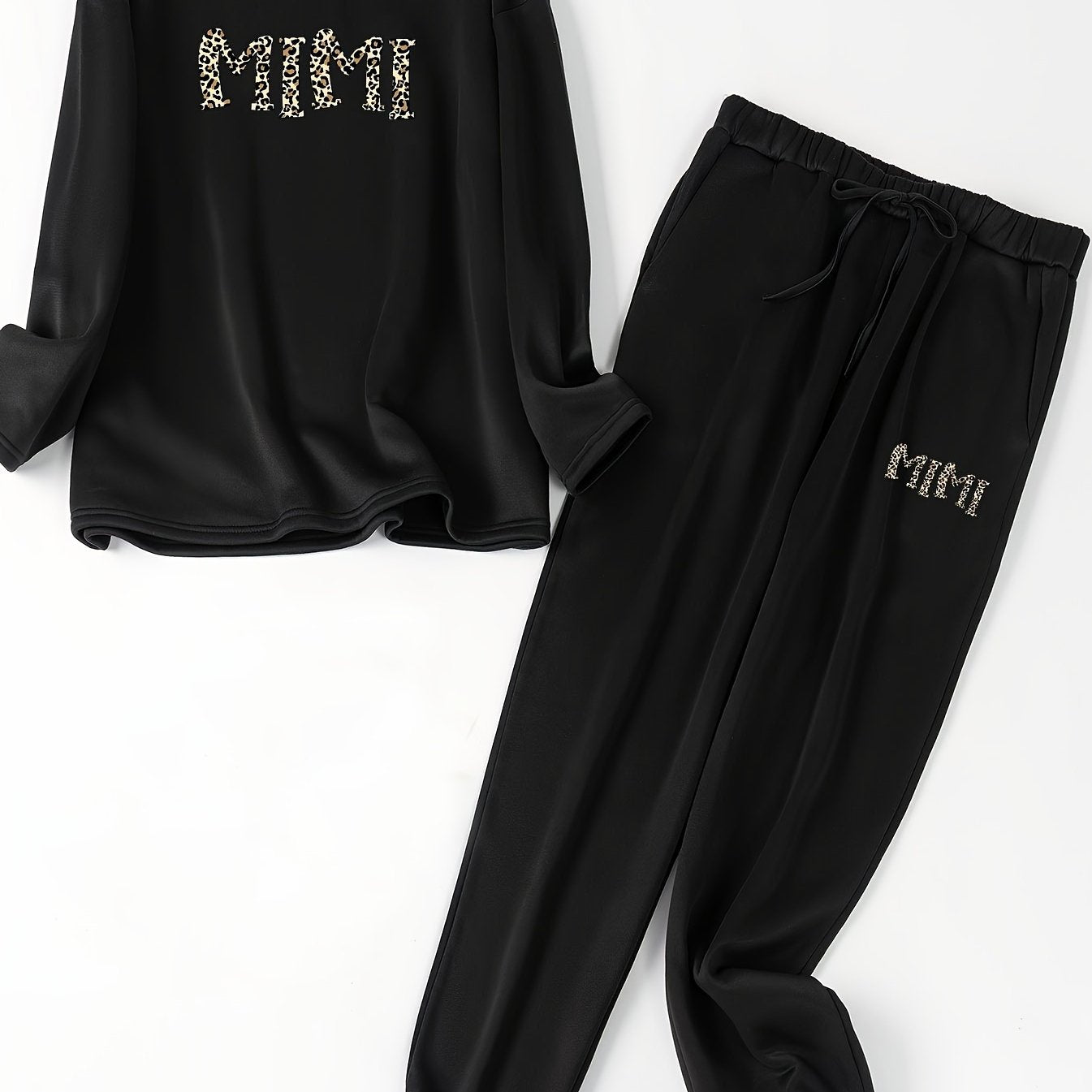 Leopard Print Long Sleeve Fleece Top & Joggers Pajama Set