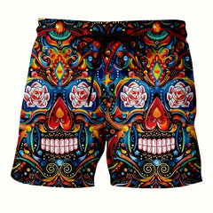 Men's Skull Sketch Drawstring Shorts for Outdoor Activities
