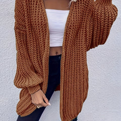 Solid Lantern Sleeve Chunky Knitted Cardigan