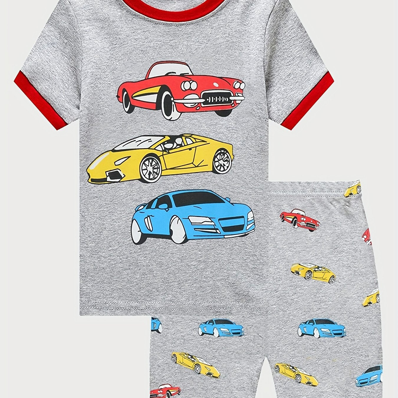 Boys Car Print Pajamas Set Short Sleeves Bottoms