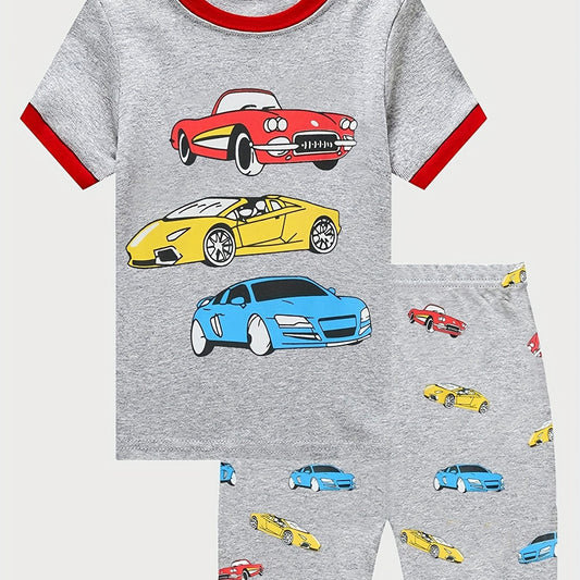 Boys Car Print Pajamas Set Short Sleeves Bottoms