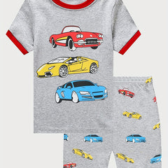Boys Car Print Pajamas Set Short Sleeves Bottoms