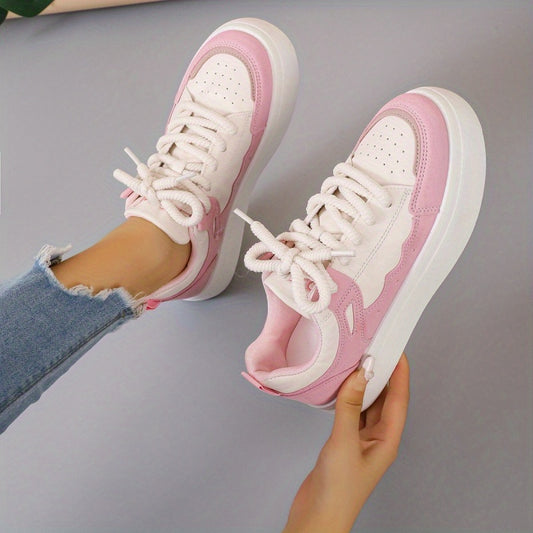 Women's Colorblock Sneakers Lace Up Low Round Toe Outdoor Trainers