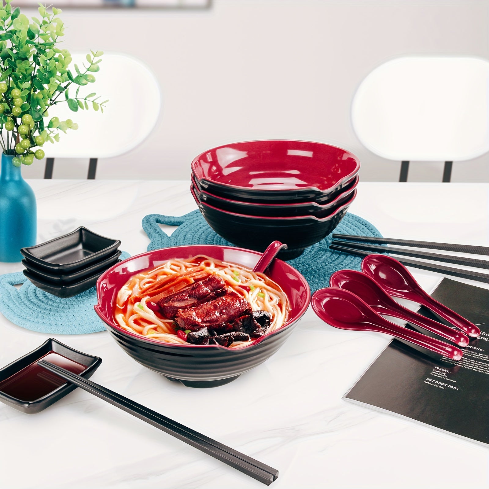 4-in-1 Tableware Set with Bowls, Chopsticks, Sauce Trays, and Spoons