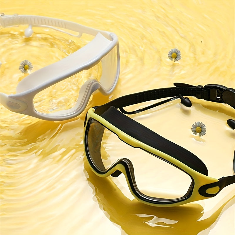 Large Frame Silicone Swim Goggles Anti fog Waterproof Clear Visor