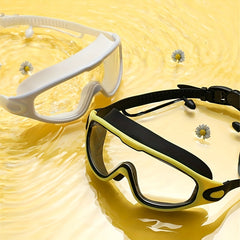 Large Frame Silicone Swim Goggles Anti fog Waterproof Clear Visor