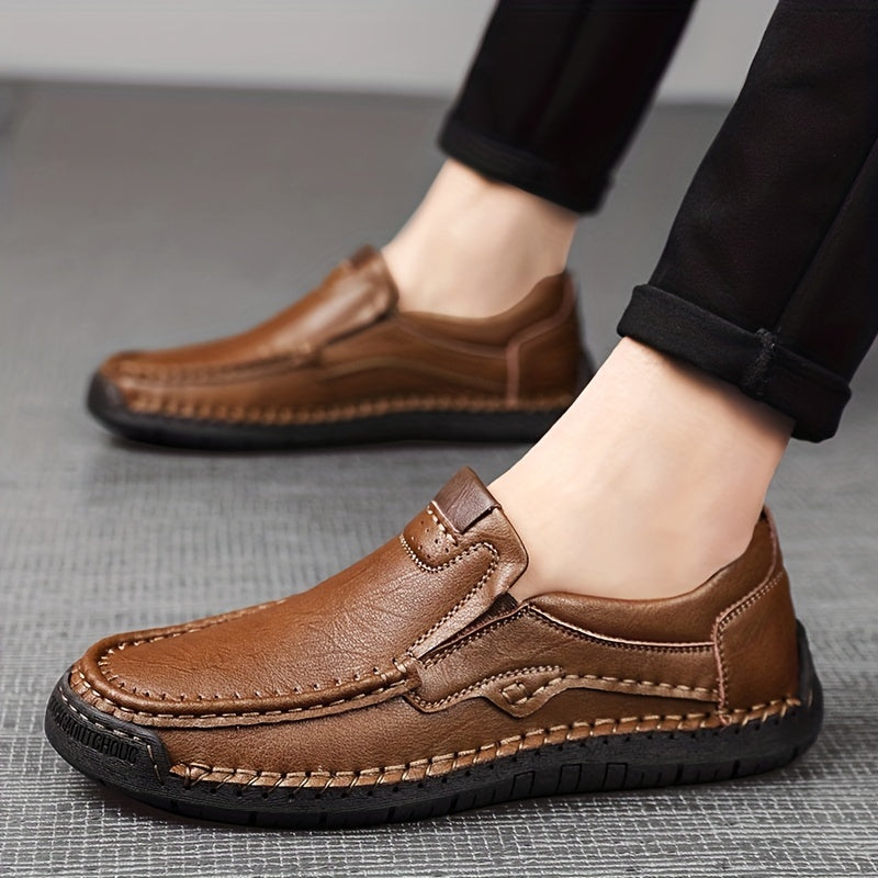 Men's Stitch Detail Moc Toe Loafer Shoes Comfy Slip On Shoes