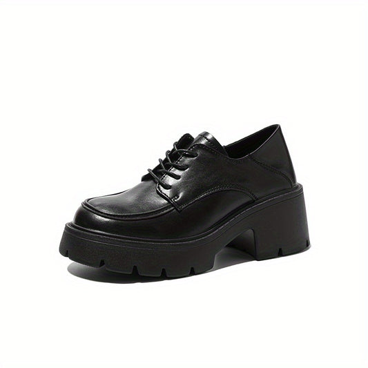 Chunky Heel Oxford Shoes Lace Up Comfortable Closed Toe Solid Shoes