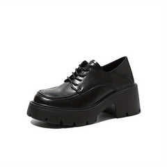 Chunky Heel Oxford Shoes Lace Up Comfortable Closed Toe Solid Shoes