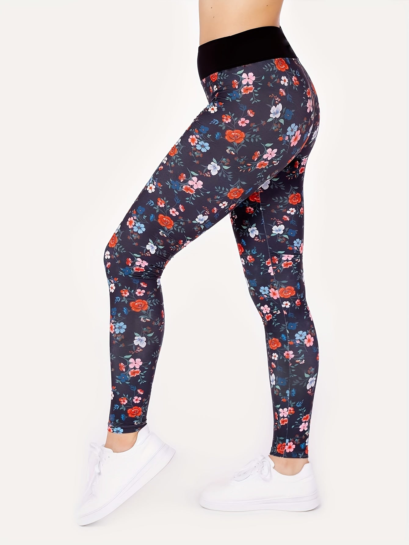 Colorblock Floral Print Fitness Leggings