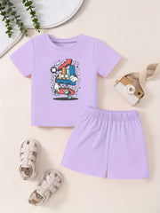 Toddler Kid Short Sleeve T shirt & Matching Shorts Cartoon Pattern Cotton