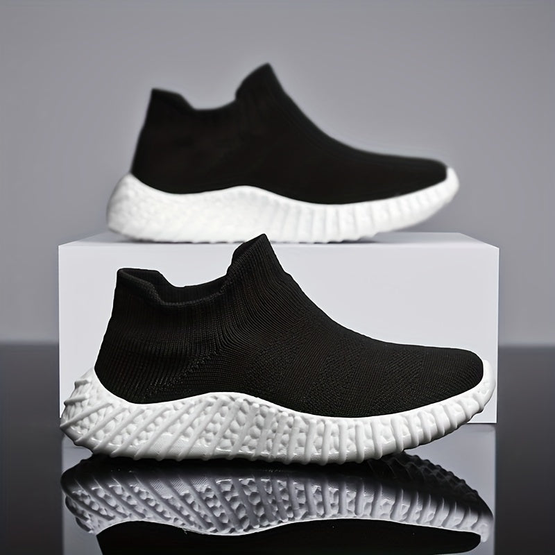 Girl's Solid Woven Knit Slip On Sock Shoes Breathable Soft Sole Sneakers