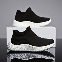 Girl's Solid Woven Knit Slip On Sock Shoes Breathable Soft Sole Sneakers
