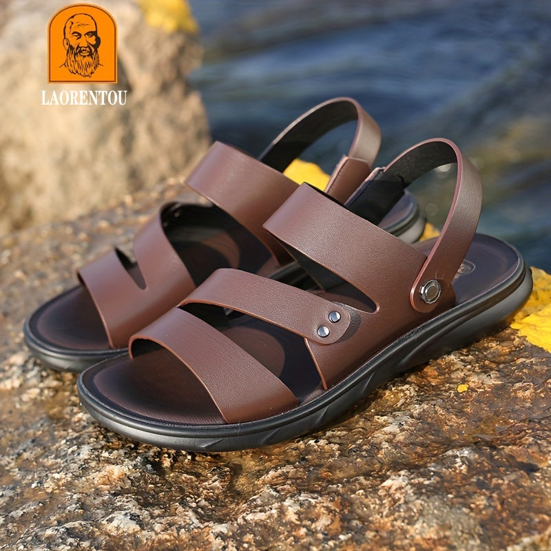 Men's Leather Non Slip Sandals Quick Drying Comfy Beach Shoes