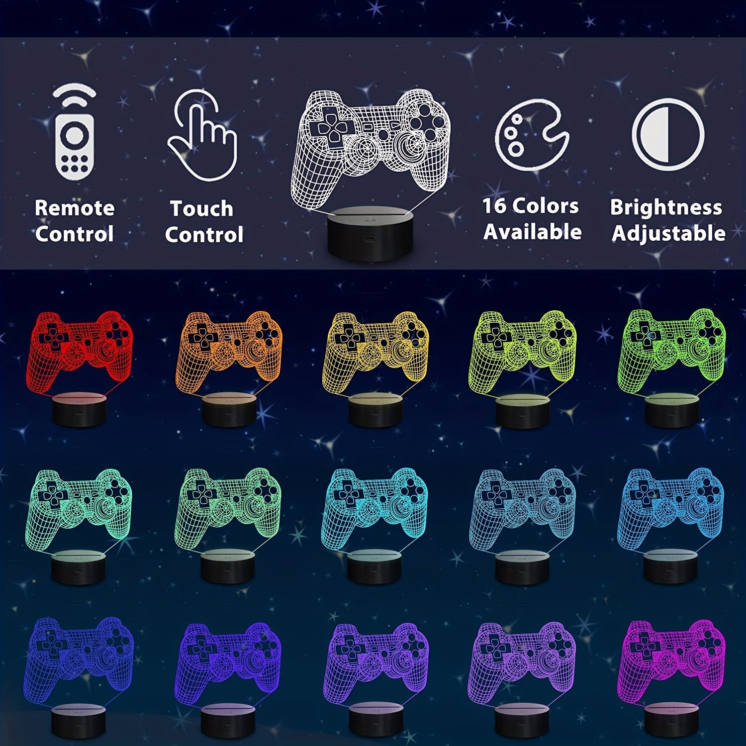 3D Gamepad Lamp Night Light 16 Colors Changing Remote Gamer Gift Kids Bedroom