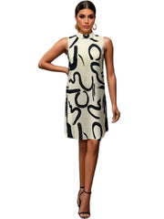 Abstract Print Mock Neck Dress Sleeveless Mini Dress