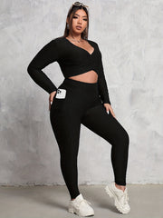 Honeycomb Textured Wrap Crop Top & Leggings Set