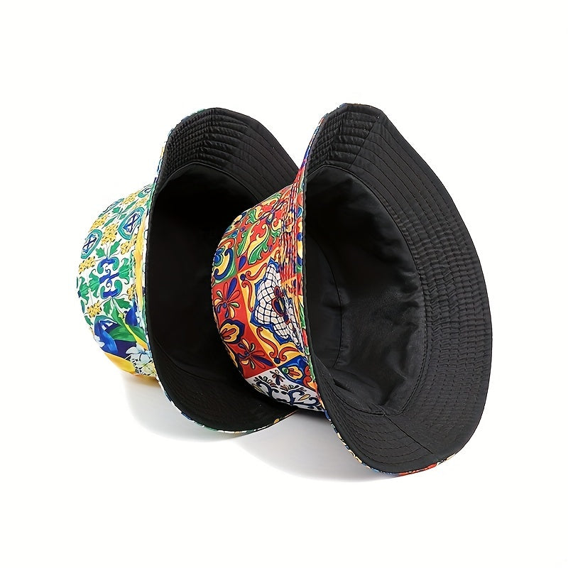 Retro Print Bucket Hat Male Spring Summer Casual Sunshade Hat