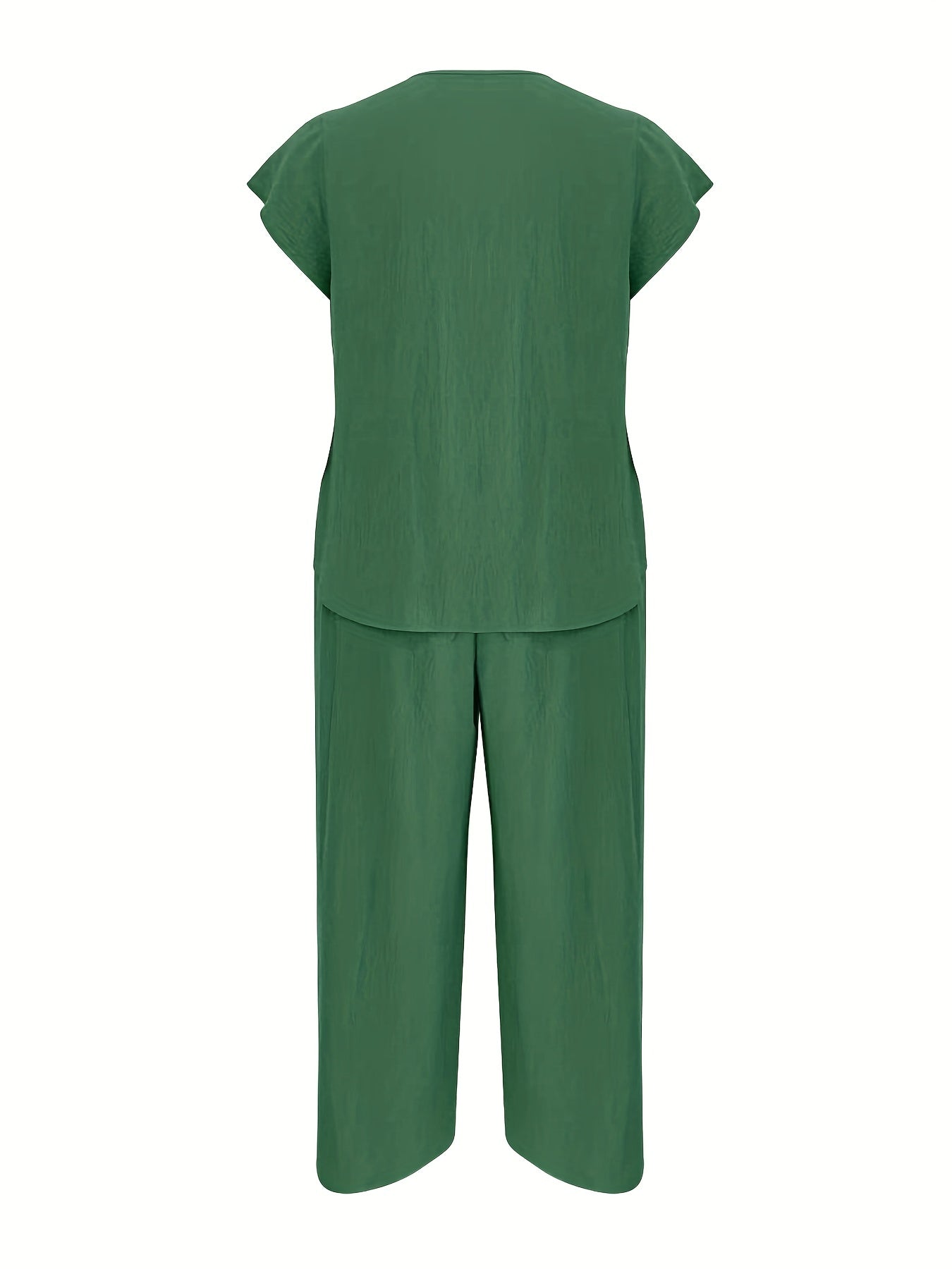 Solid Embroidery Tee & Wide Leg Pants Set