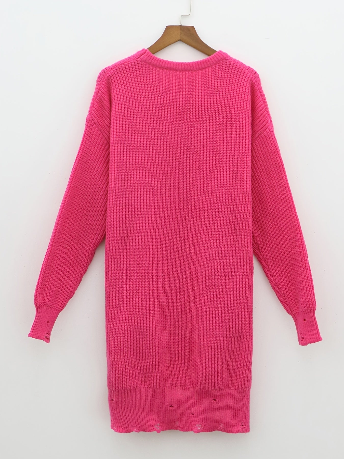 Ripped Pullover Knitted Top Casual Drop Shoulder Sweater