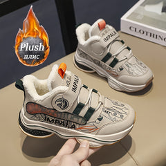 Boy's Plush Lined Sneakers Non Slip Soft Sole Thermal Shoes