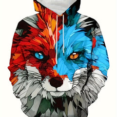 Art Style Fox Print Hoodies For Men Graphic Sweatshirt Comfy Hooded Pullover