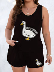 Goose Print Tank Top & Shorts Plus Lounge Set